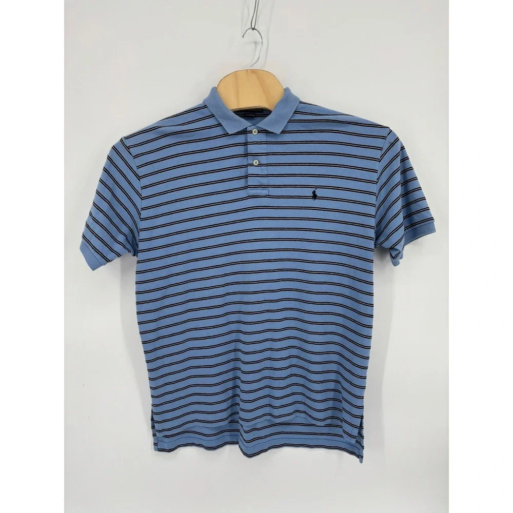 Polo Ralph Lauren Mens Large Blue Striped Short Sleeve Cotton Polo Shirt L